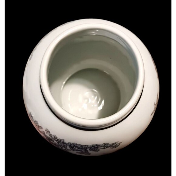 VTG Chinese Dechang Taoci Porcelain Vase & Lid White Black Roosters Trees Birds - Picture 5 of 6